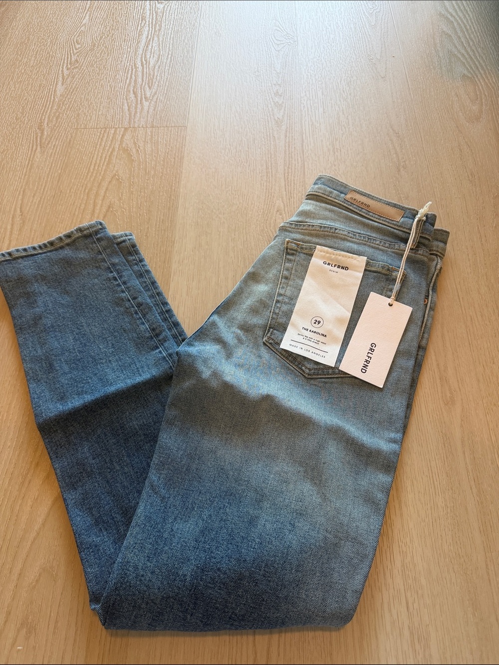 GRLFRND womans Light Blue Slim Straight Jeans